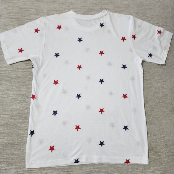 Eighth Avenue White Blue Red Embroidered Stars Crewneck Short SL T-shirt Sz XL - Picture 2 of 6